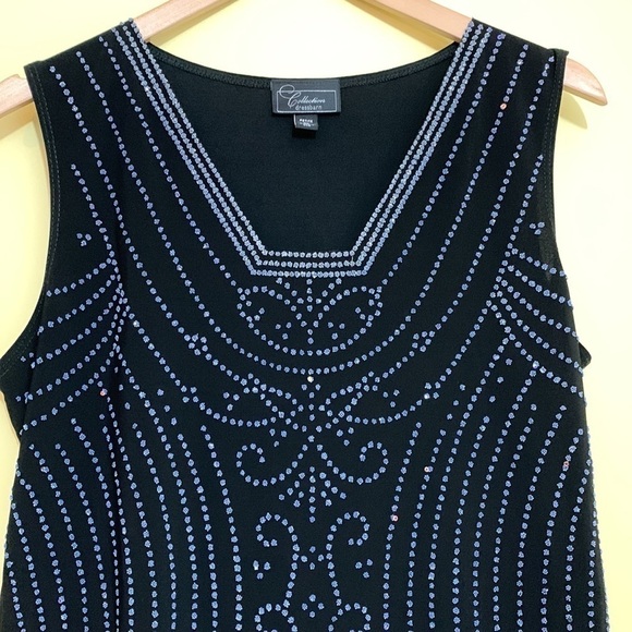 Collection Dress Barn | Beaded Sequin Black Sleeveless Pointed Scalloped Top XLP - Picture 3 of 17